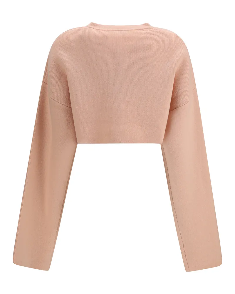 Totême Women Cropped Crewneck Cardigan Flamingo Wool (ovis Aries) Sweater Pink