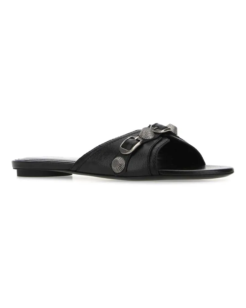 Balenciaga Women's Black Leather Cagole Slippers 1081 Flat Shoes Black