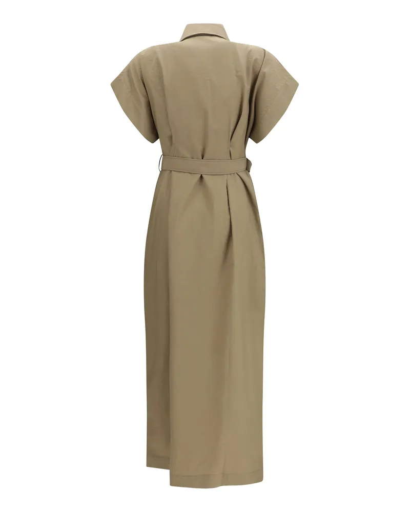 Brunello Cucinelli Women's Pocket Belted Midi Dress Earth Brown Cotton; Polyamide Brown