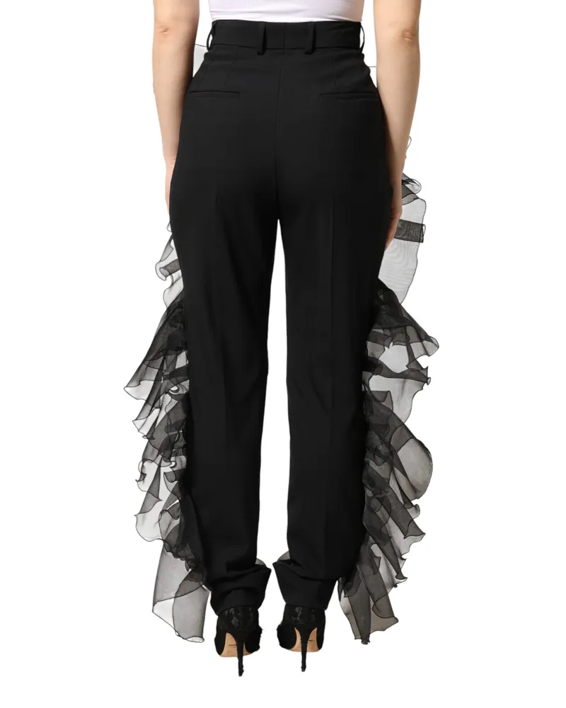 Dolce & Gabbana Women Black High Waist Tulle Wool Trouser Pants 01+pa+pl+wv Black