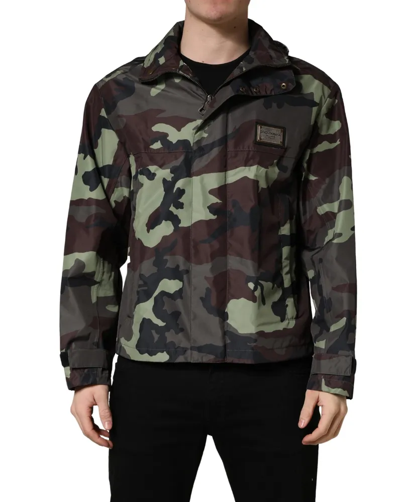 Dolce & Gabbana Men Multicolor Camouflage Hooded Bomber Jacket Nylon Polyester Clothing Multicolor