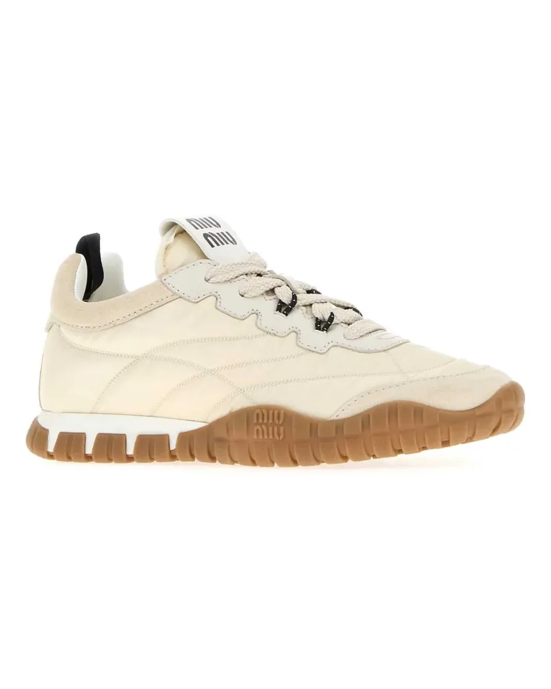 Miu Miu Recycled Nylon and Calf Leather Sneaker — Beige Beige