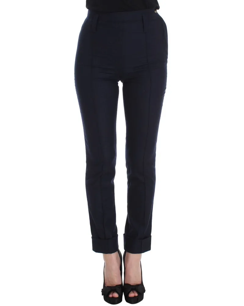 Ermanno Scervino Women's Blue Virgin Wool Slim Fit Casual Pants Blue
