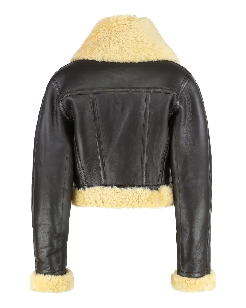 Jacquemus Women's Brown Leather Aviator Jacket Lamb Black