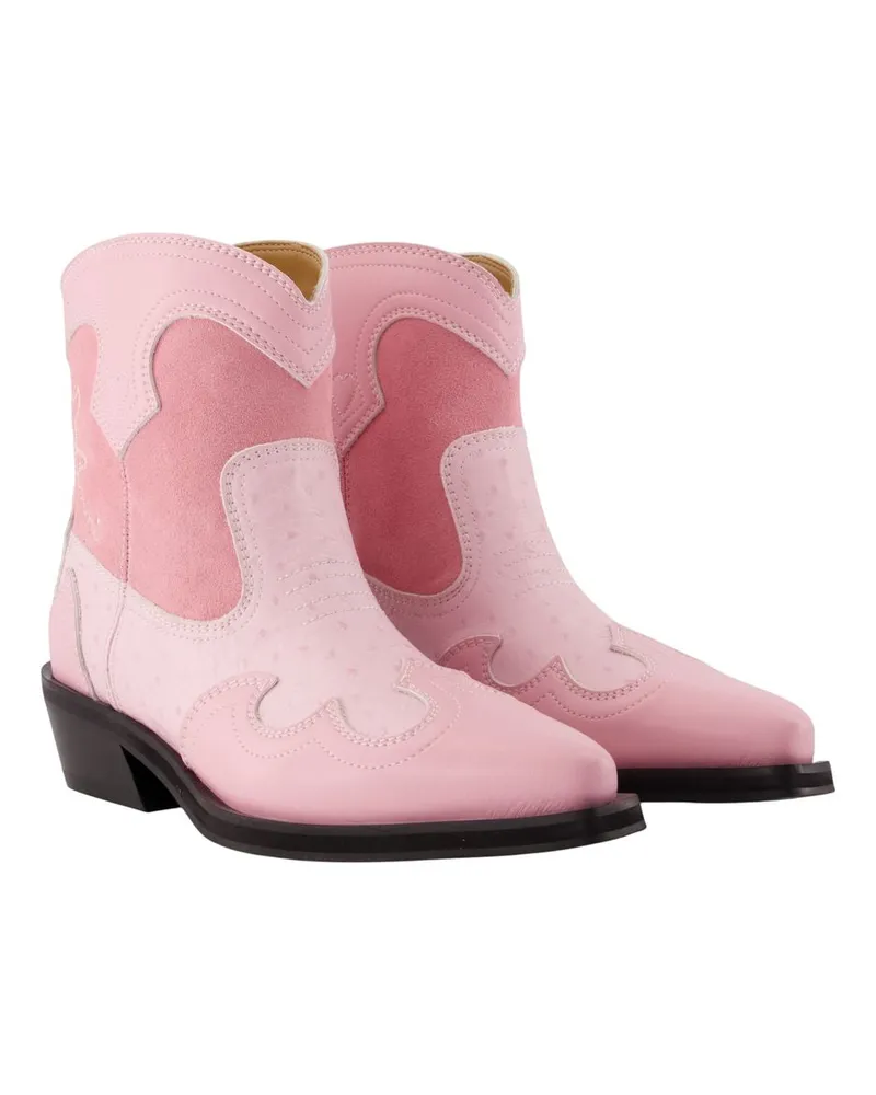 Ganni Women's Low-Cut Western Mix Ankle Boots -  Synthetic Pink Shoes Ankle-Boots Pink