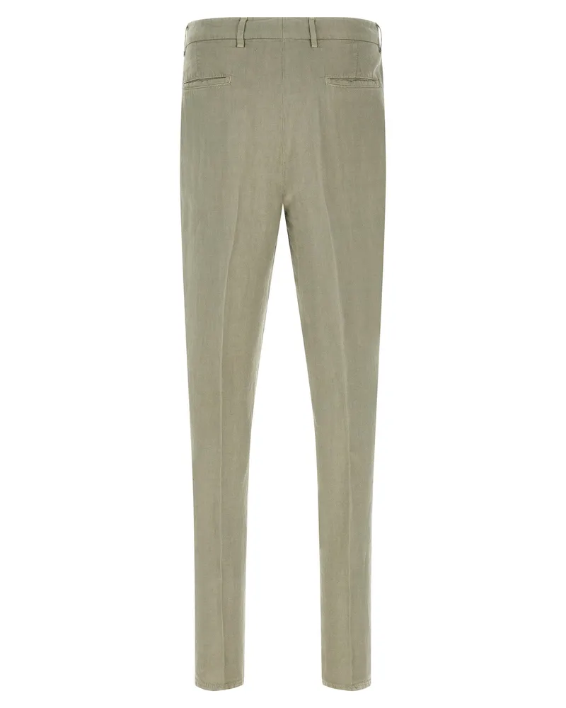 Brunello Cucinelli Garment-Dyed Linen Gabardine Trousers — Green Green