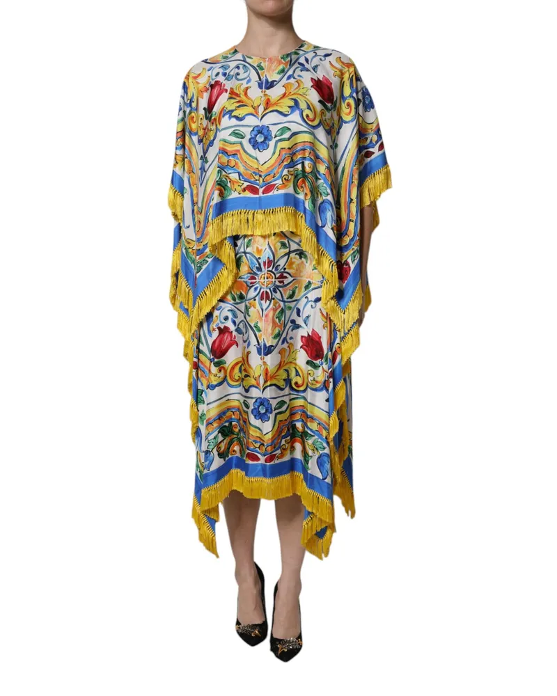 Dolce & Gabbana Women's Multicolor Majolica Kaftan Short Sleeves Maxi Dress Silk Rayon Elastane Multicolor