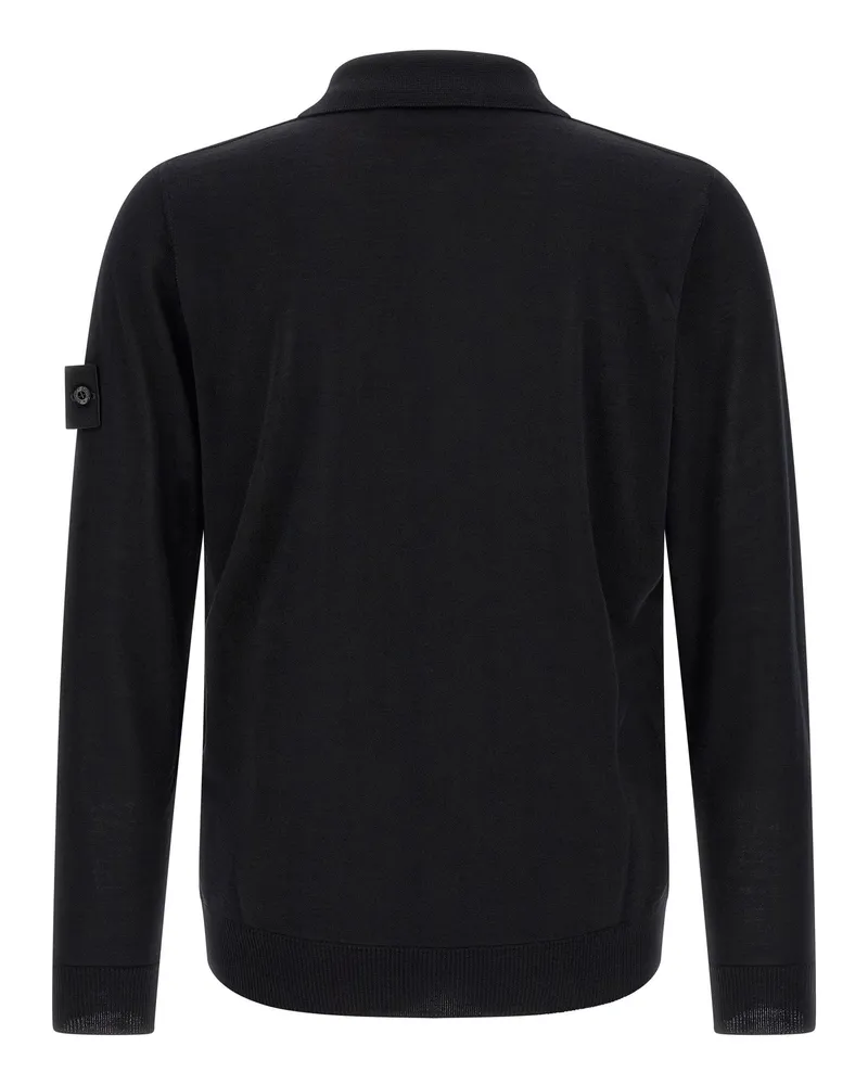 Stone Island Pure Light Wool Polo Shirt — Black Black