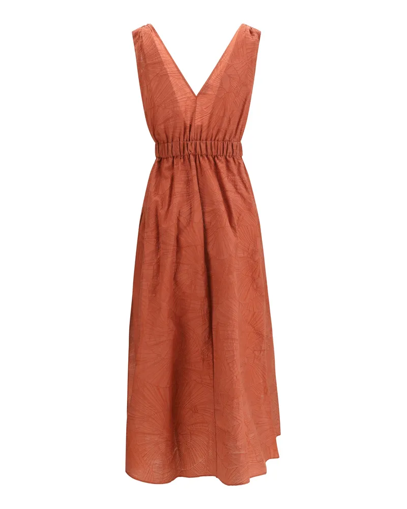 Brunello Cucinelli Women's Midi Dress With Floral Motif Orange Flame Cotton; Polyamide Orange