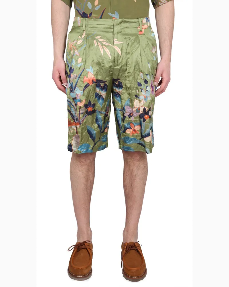 Etro Floral Print Cotton Bermuda Shorts — Green Green