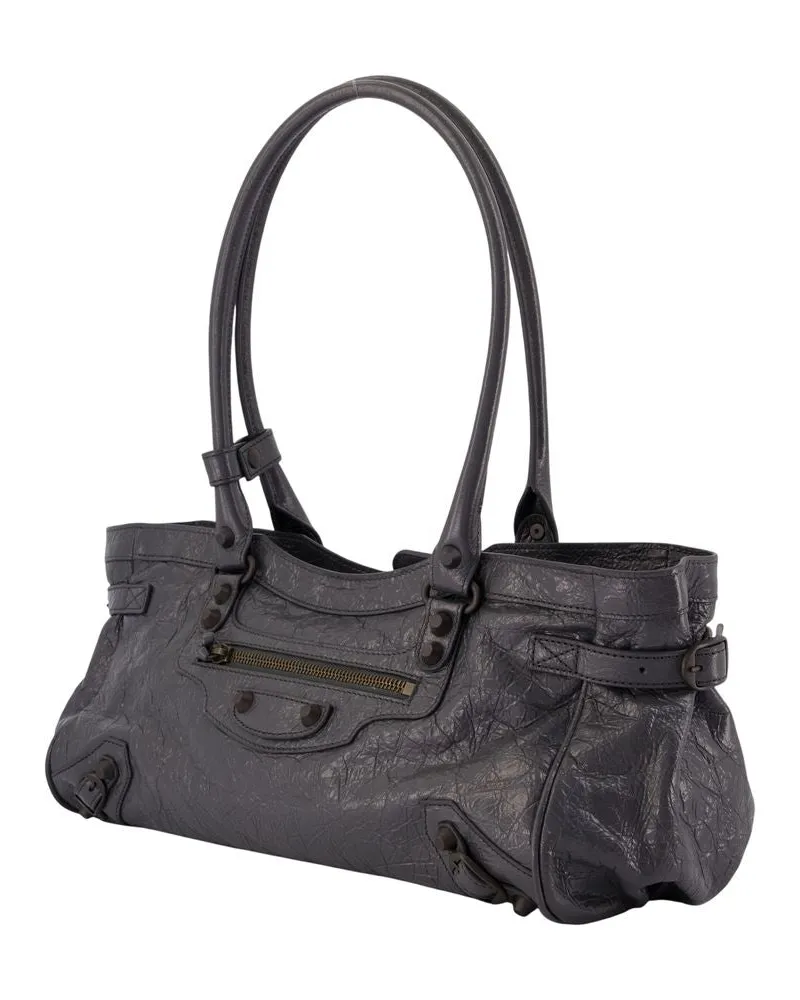 Balenciaga Women's Le City East West Shoulder Bag -  Leather Black Lambskin Shoulder-Hobo-Bags Black