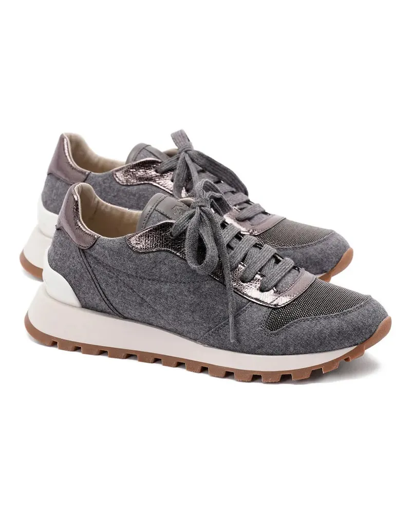 Brunello Cucinelli Women's Textured Lace-Up Sneakers Aw25 W Grey