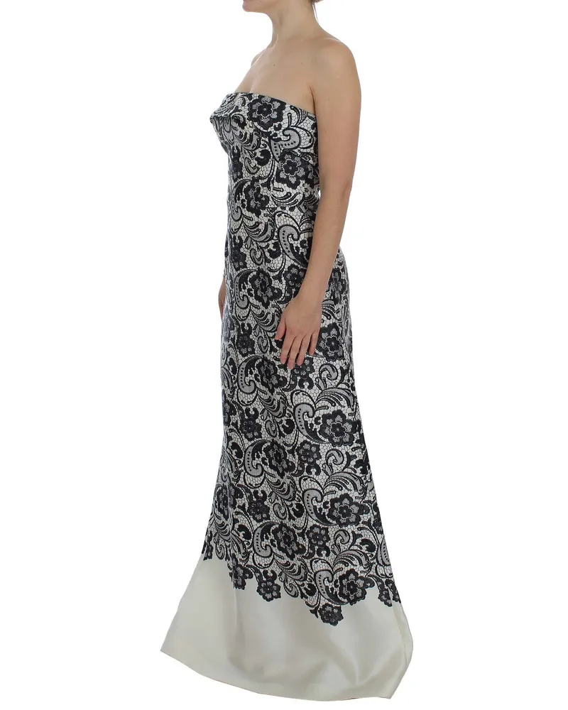 Dolce & Gabbana Women White Floral Lace Silk Corset Maxi Dress Black-White Black/white Black