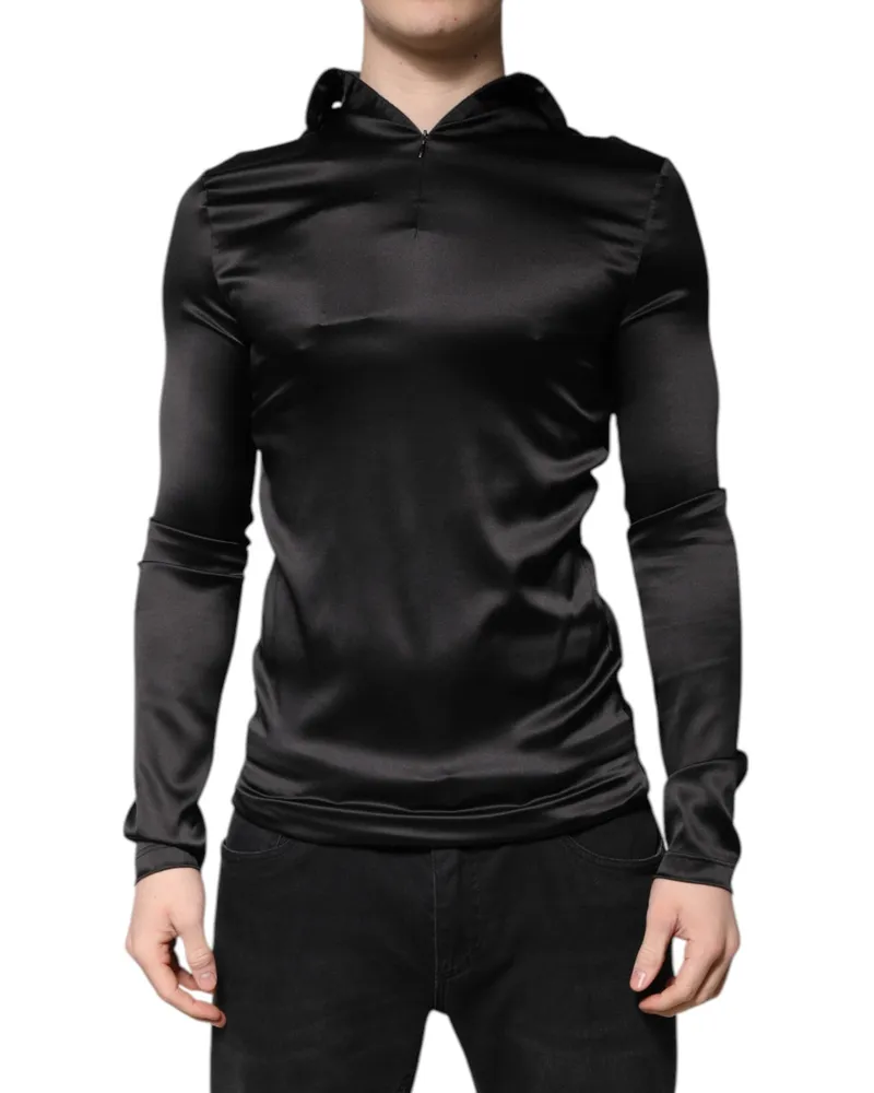 Dolce & Gabbana Black Silk Turtleneck Men Pullover Sweater Elastane Clothing Black