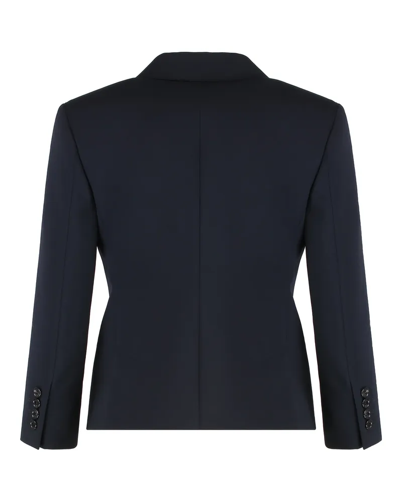 Max Mara Women's Crop Blazer Wool Fabric Blue Virgin Blazers Jacket Blue