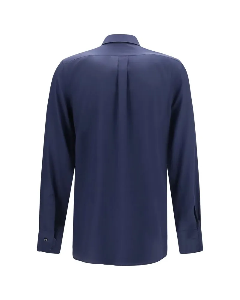 Dolce & Gabbana Men's Blue Silk Dress Shirt Navy