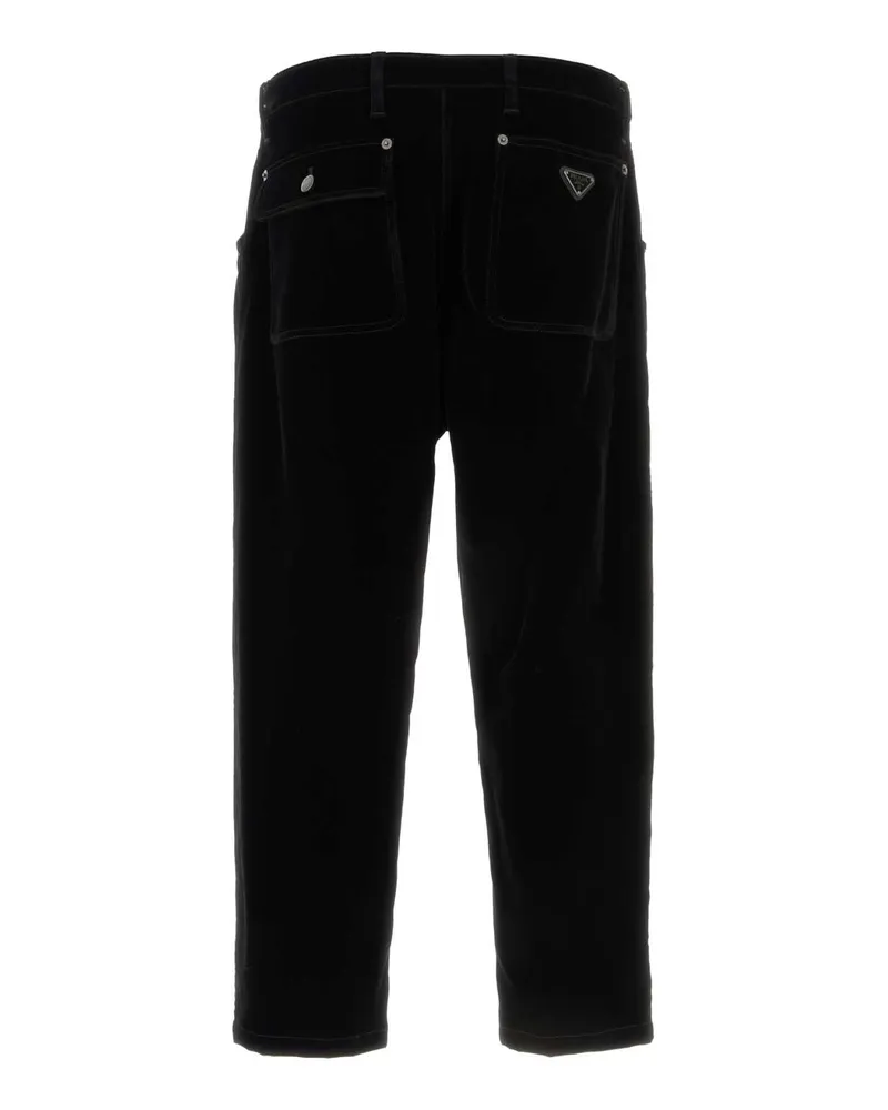 Prada Men's Black Velvet Denim Pant Pantaloni Black