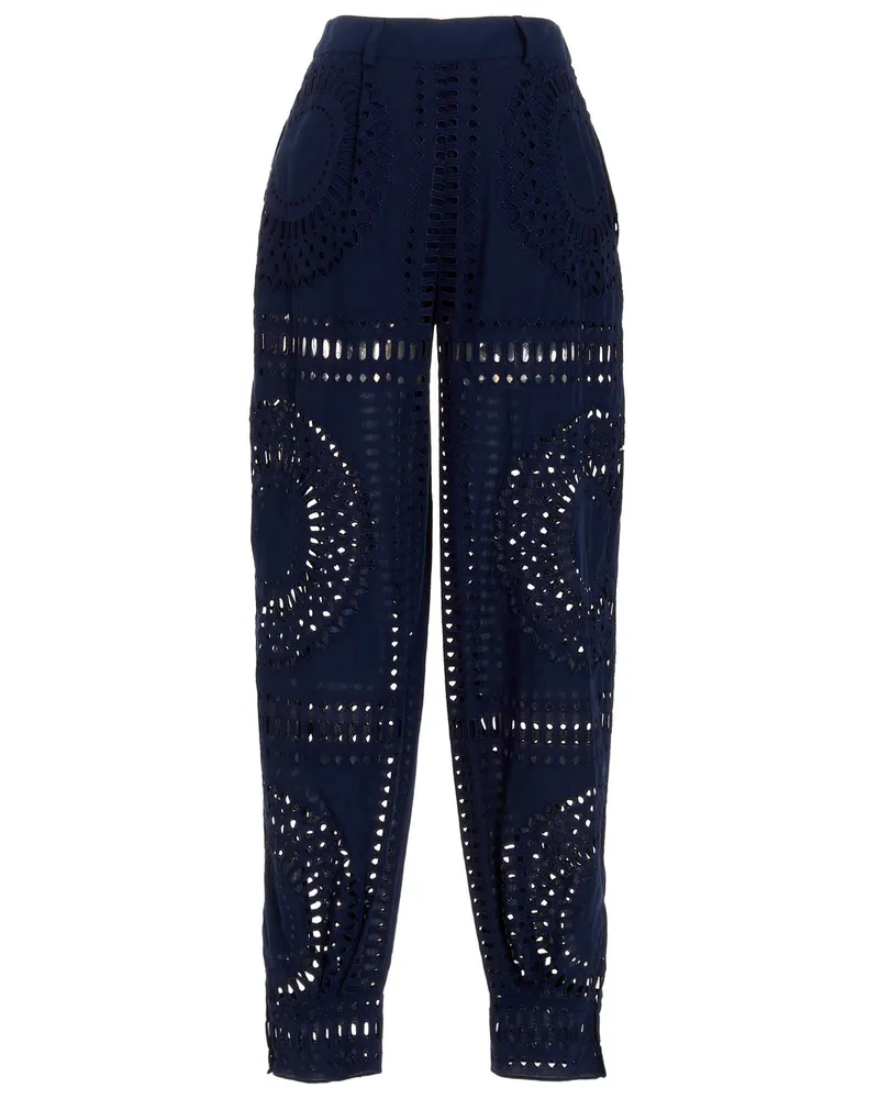 Alberta Ferretti Women's Blue Cotton Casual Pants Navy