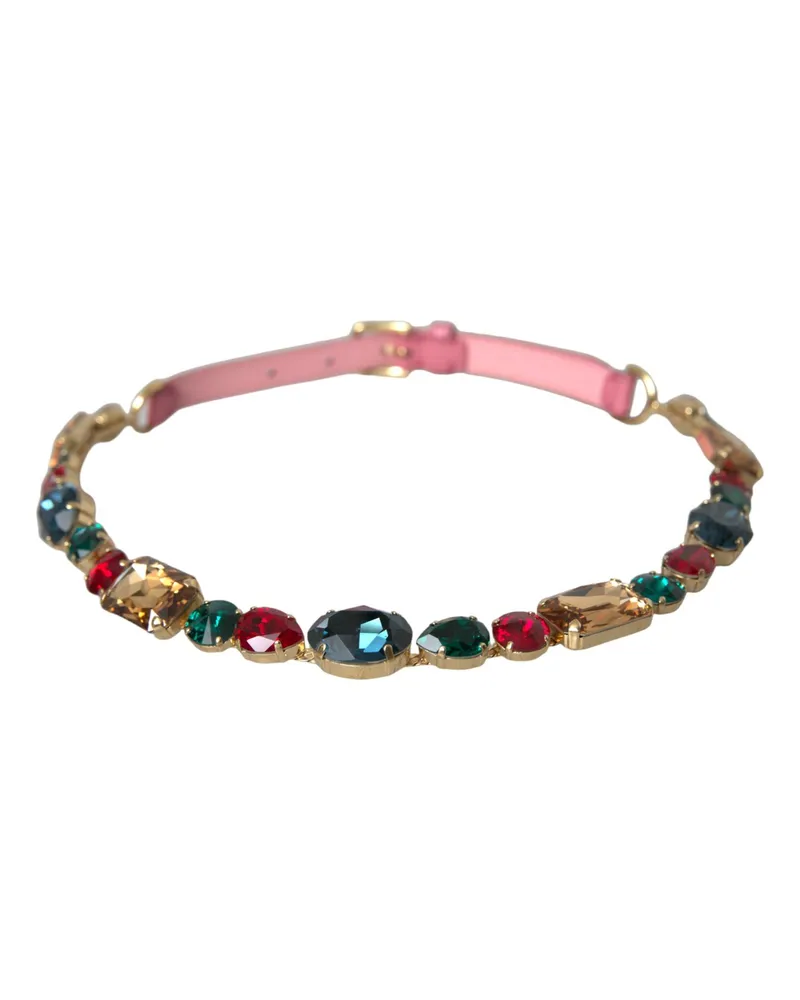 Dolce & Gabbana Women's Pink Leather Crystal Chain Embellished Belt Pink
