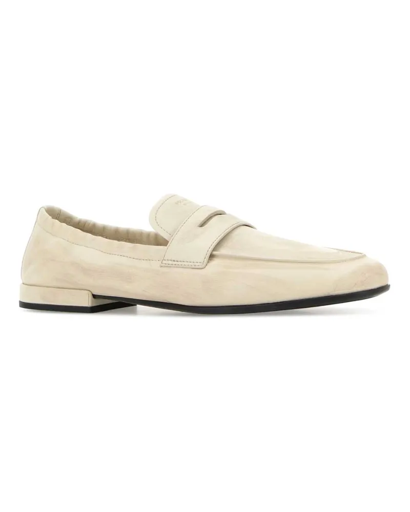 Prada Women's Ivory Leather Loafers Beige Calf Beige