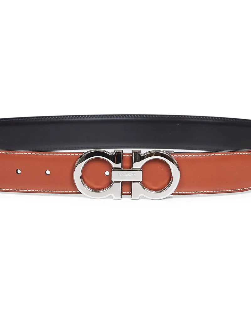 Ferragamo Palladium Gancini Reversible Belt — Brown Brown