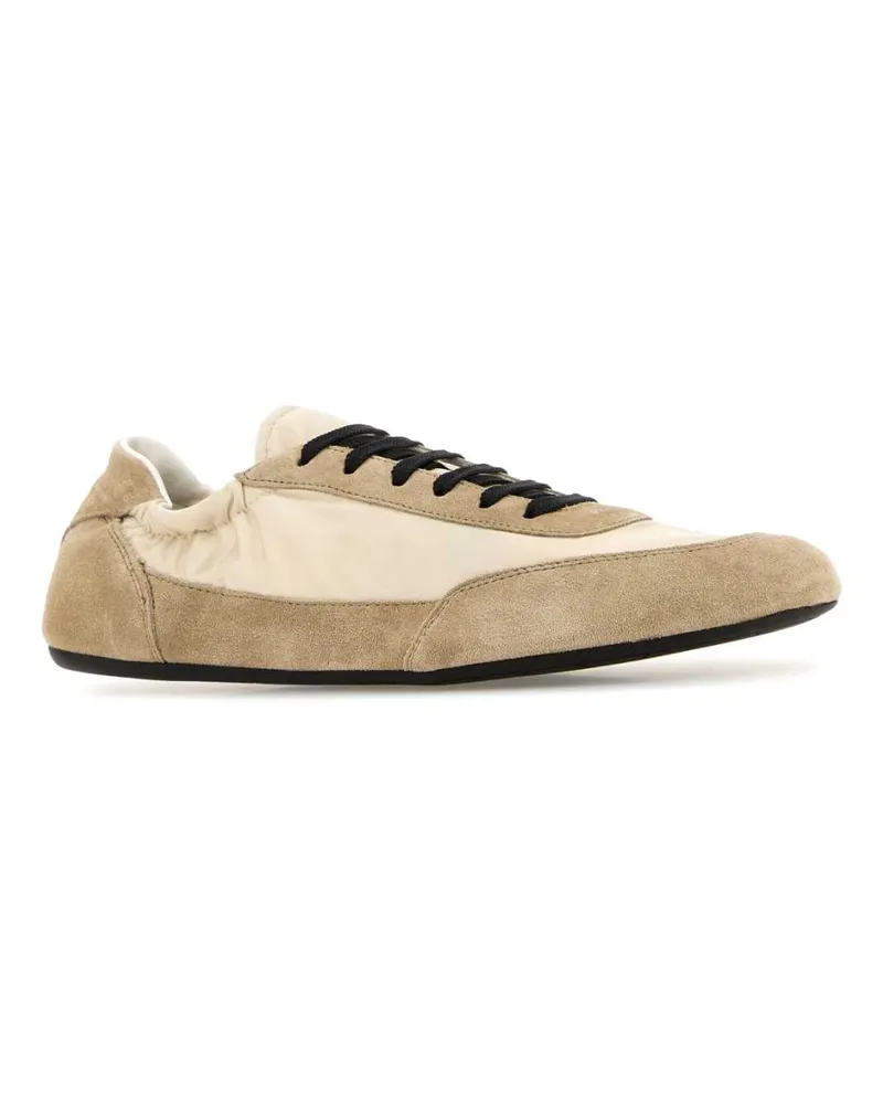 Prada Women's Two-Tone Re-Nylon And Suede Collapse Sneakers Avorio+deserto Beige