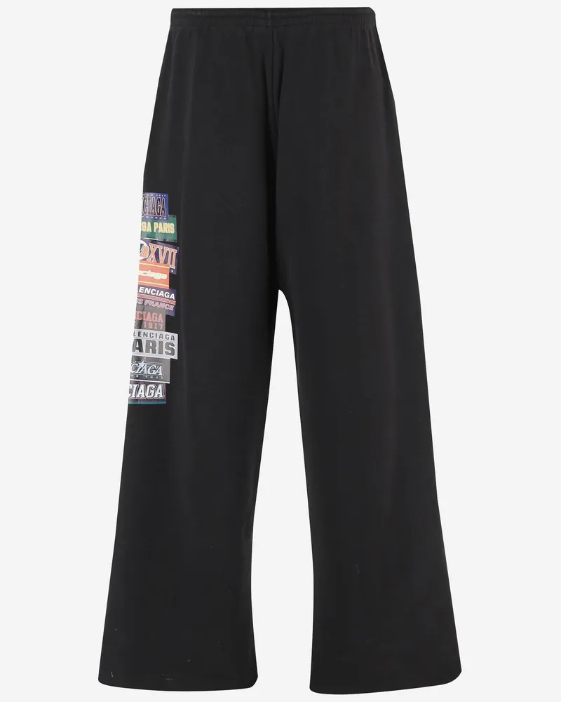 Balenciaga Men's Jogging Pants Baggy Black Cotton Trousers Black