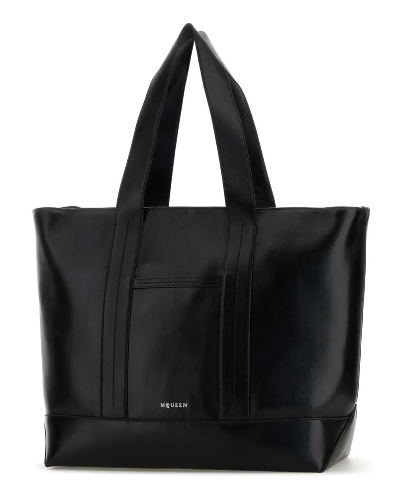 Alexander McQueen Men's Black Leather Shopping Bag Blacksilver Lamb Skin Borse A Mano Black