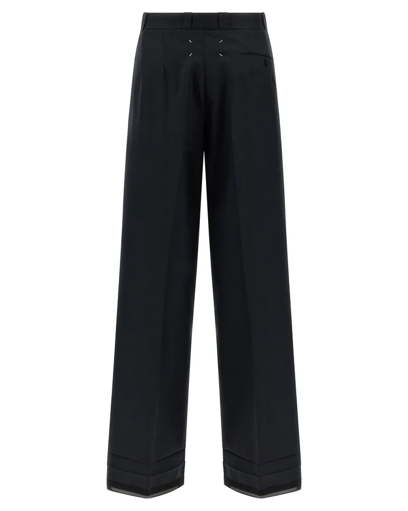 Maison Margiela Herringbone Wool Blend Trousers — Black Black