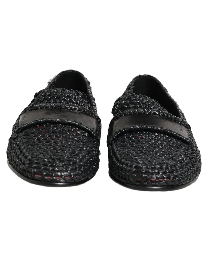 Dolce & Gabbana Men's Black Woven Raffia Slip On Loafers Shoes Viscose Black