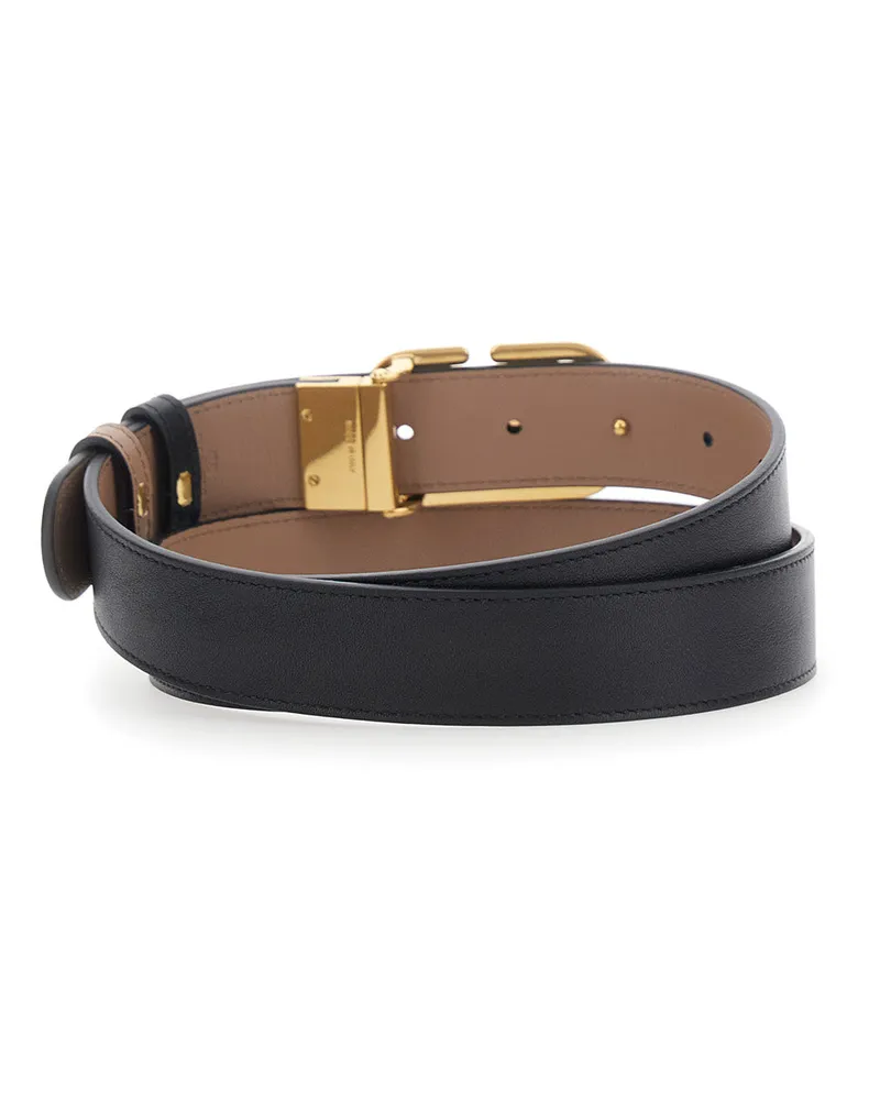 Valentino Garavani Women's Reversible Leather Belt Vlogo Black Calf Black