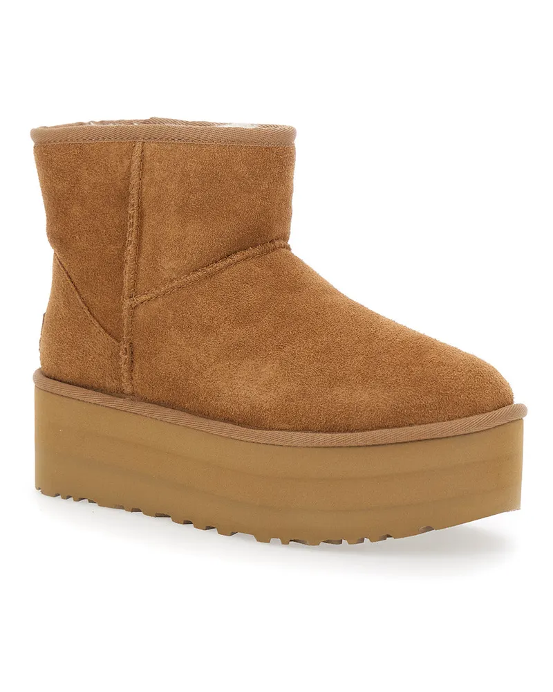 UGG Women's Ankle Boots Classic Mini Platform Brown Suede Leather Brown