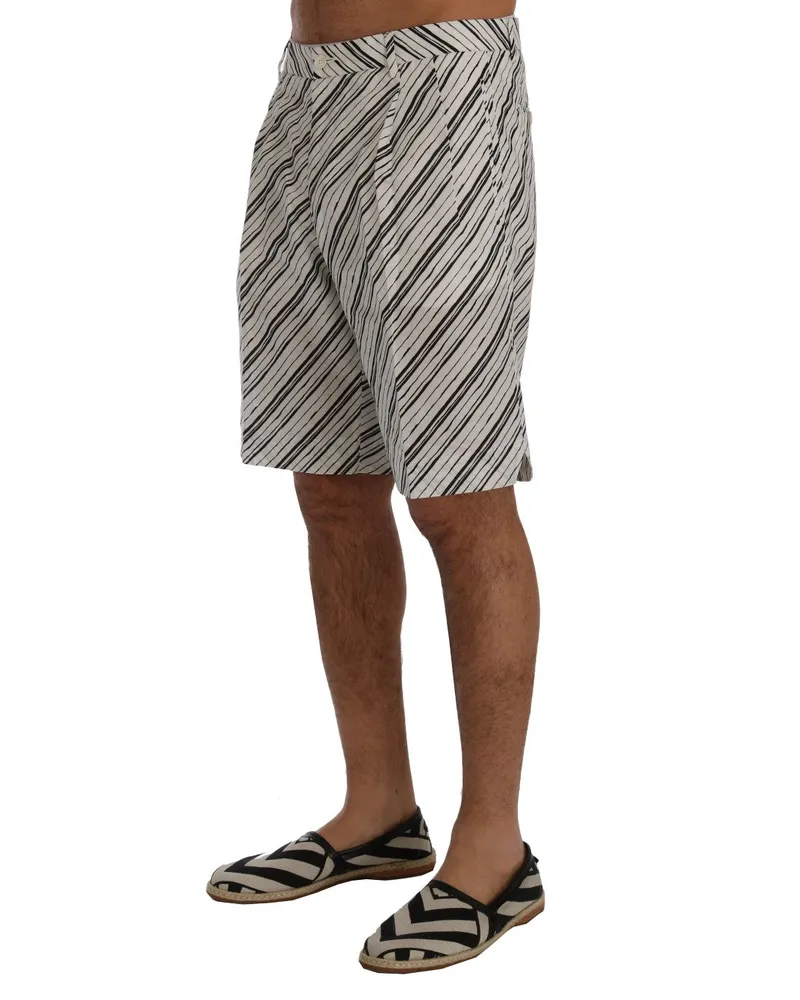 Dolce & Gabbana Men's White Black Striped Casual Shorts Black-White Cotton Black/white White