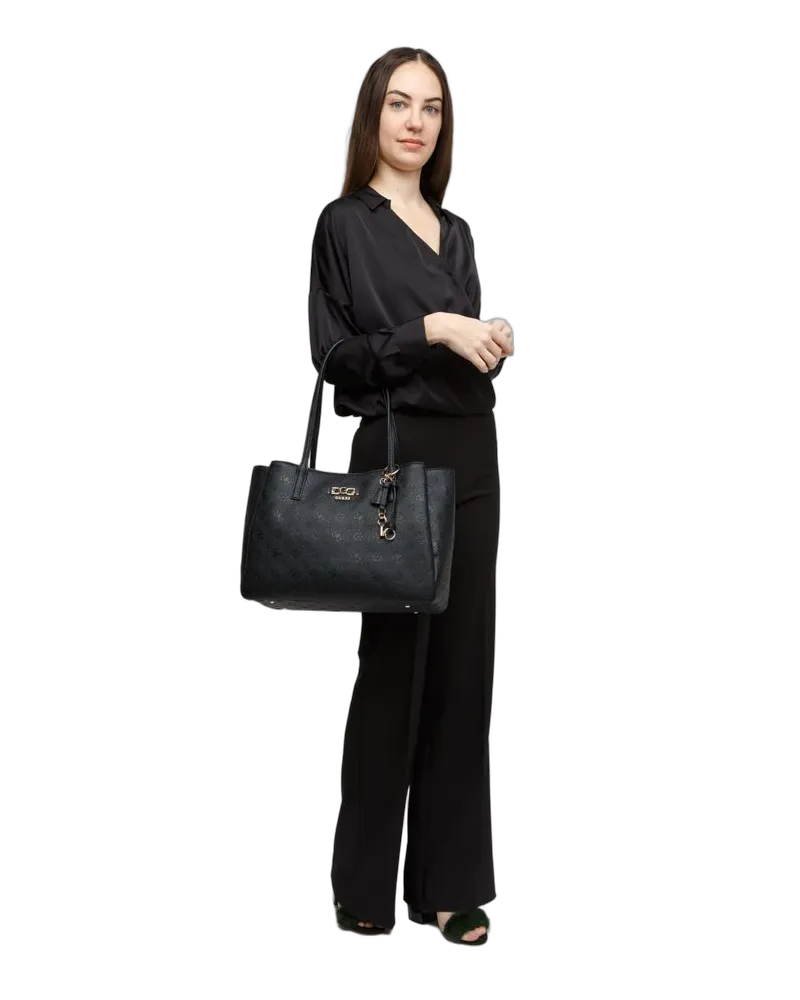 Guess Women's Tote Black Logo Polyurethane Tote-bags Black