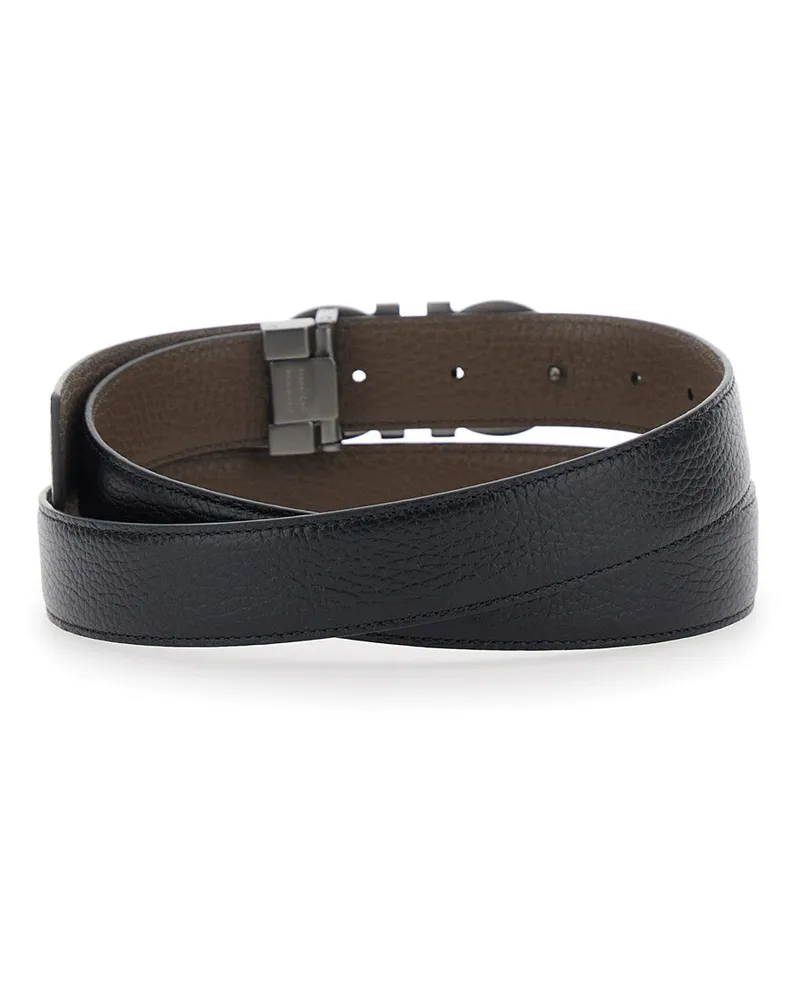 Ferragamo Gancini Buckle Leather Belt — Black Black