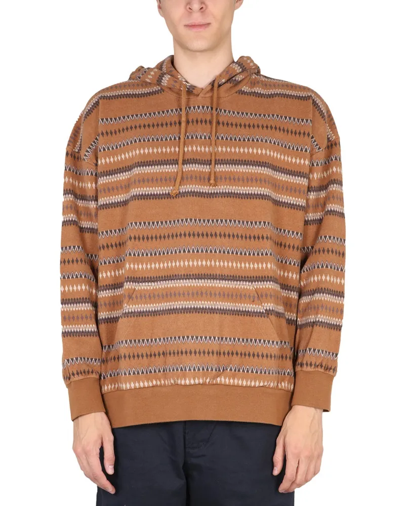Universal Works Cotton-Blend Drawstring Hoodie — Brown Brown
