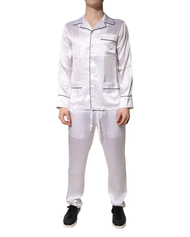 Dolce & Gabbana White Satin Silk Men Pajama Set Sleepwear Clothing White