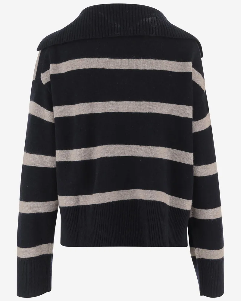 ALLUDE Women Wool And Cashmere Striped Sweater Black-Beige Virgin Black/beige Black