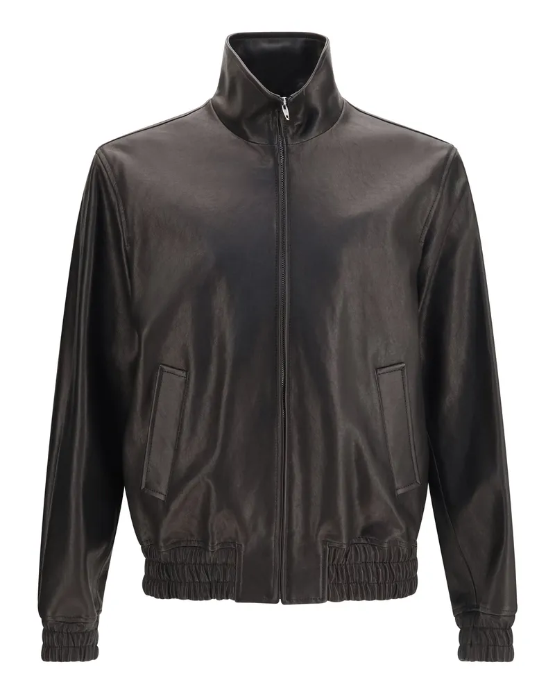 Valentino Garavani Men's Leather Zip Jacket Nero Lamb Ovis Aries Black