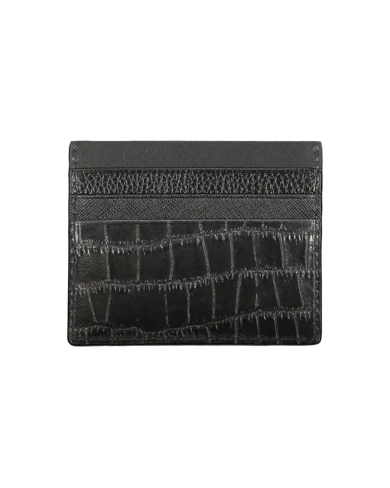 Tommy Hilfiger Crocodile-Embossed Leather Card Case — Black Black