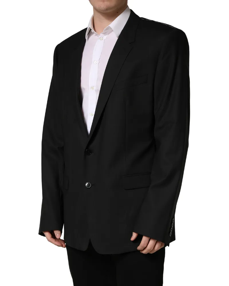 Dolce & Gabbana Men's Black Single Breasted 2 Button Suit Jacket Elastane Virgin Wool Black