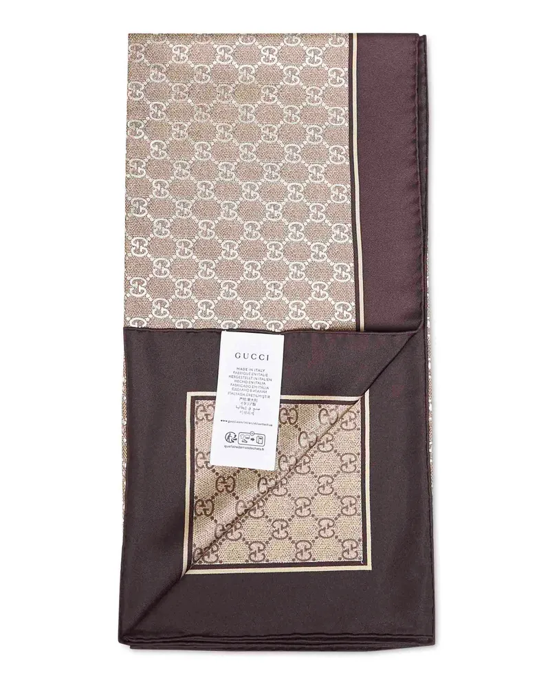 Gucci Silk Twill GG Lamé Scarf — Brown Brown
