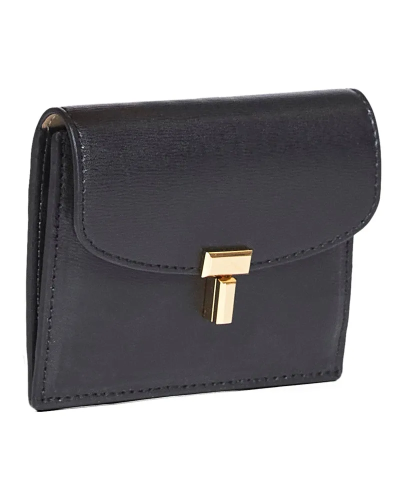 Totême Women's Card Holder T-Lock Black Calf Leather Wallets & Purses Black