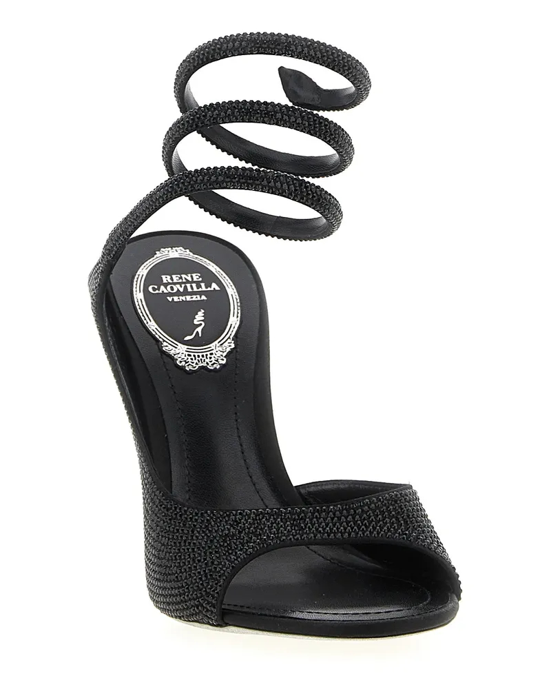 René Caovilla Women's Rhinestone-Embellished Satin Heel Sandal Black Black