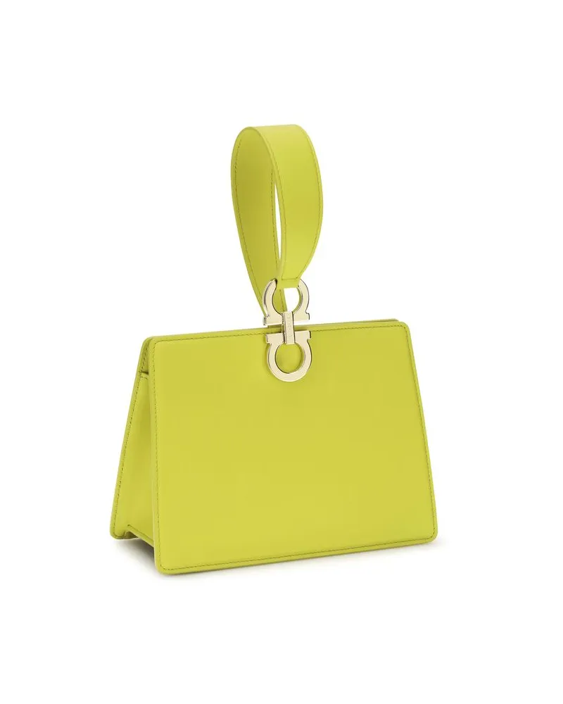 Ferragamo Women's Calf Leather With Gancini Wrist Strap Clutch Yellow Bos Yellow