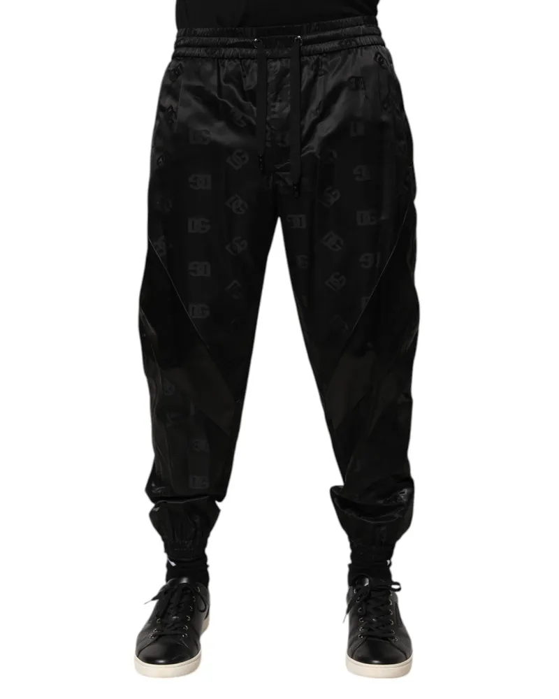 Dolce & Gabbana Black Logo Dg Print Men Jogger Sweatpants Pants Nylon Black