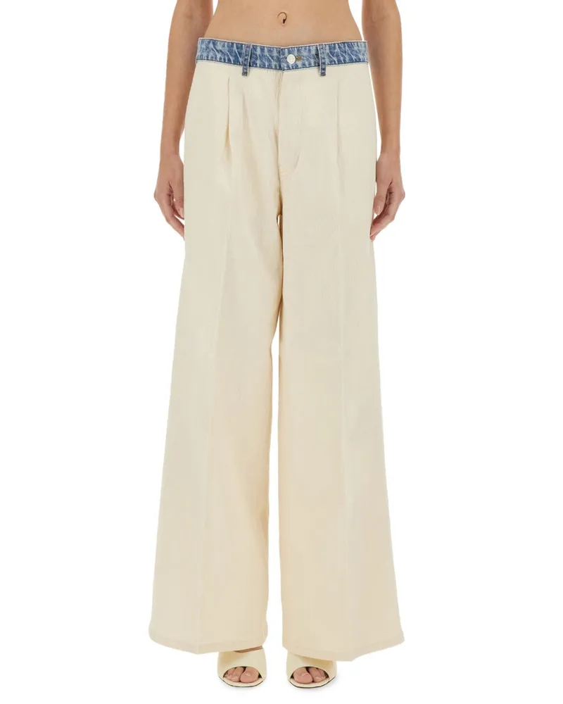 Moschino Wide Fit Cotton Blend Trousers — Ivory Ivory