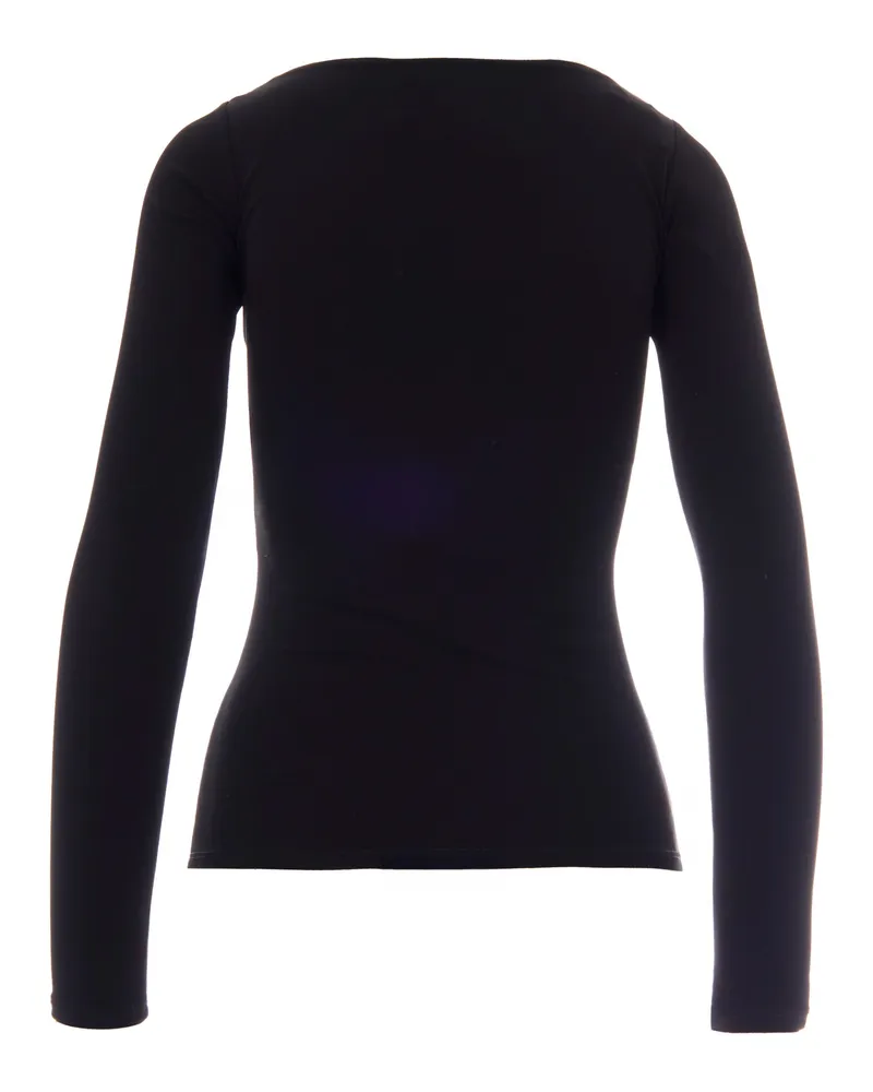 Elisabetta Franchi Women's Long-Sleeve Jersey Top Black Gold-Plated Logo Viscose Elastane Jumpers Sweater Black