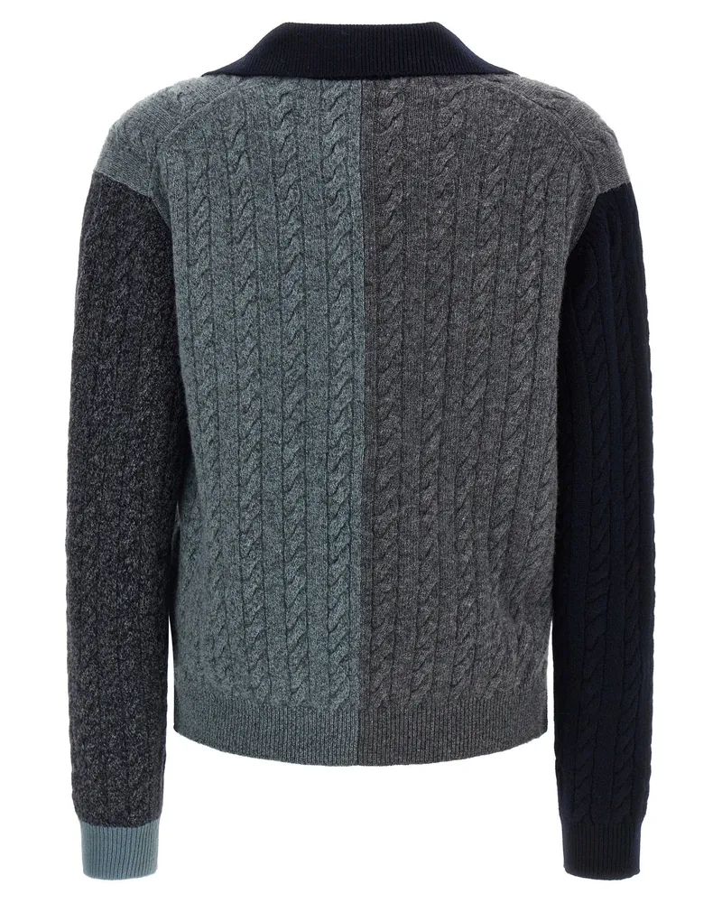 Ferragamo Color-Block Braided Virgin Wool Sweater — Gray Gray