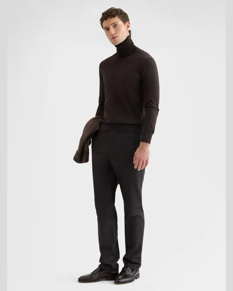 AGNONA Men's Turtleneck Sweater Dark Brown Wool Brown
